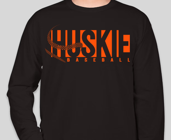 Huskie Baseball- Long Sleeve Tee (Orange Print)